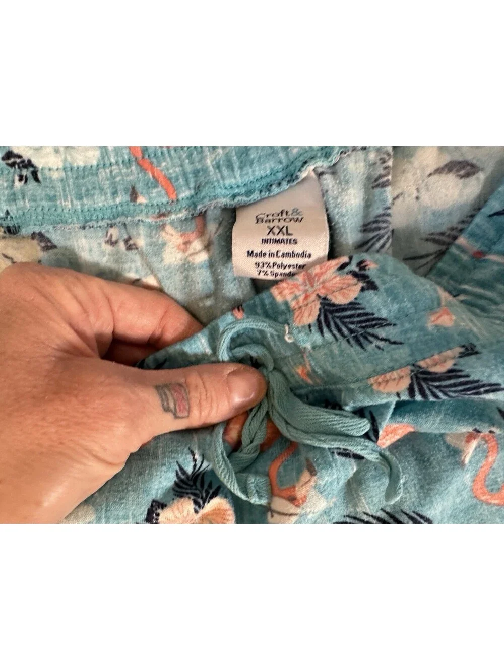 Croft Barrow 2 Pc Blue PJ Set Flamingo Coastal Print Shorts & Tank Pockets 2X